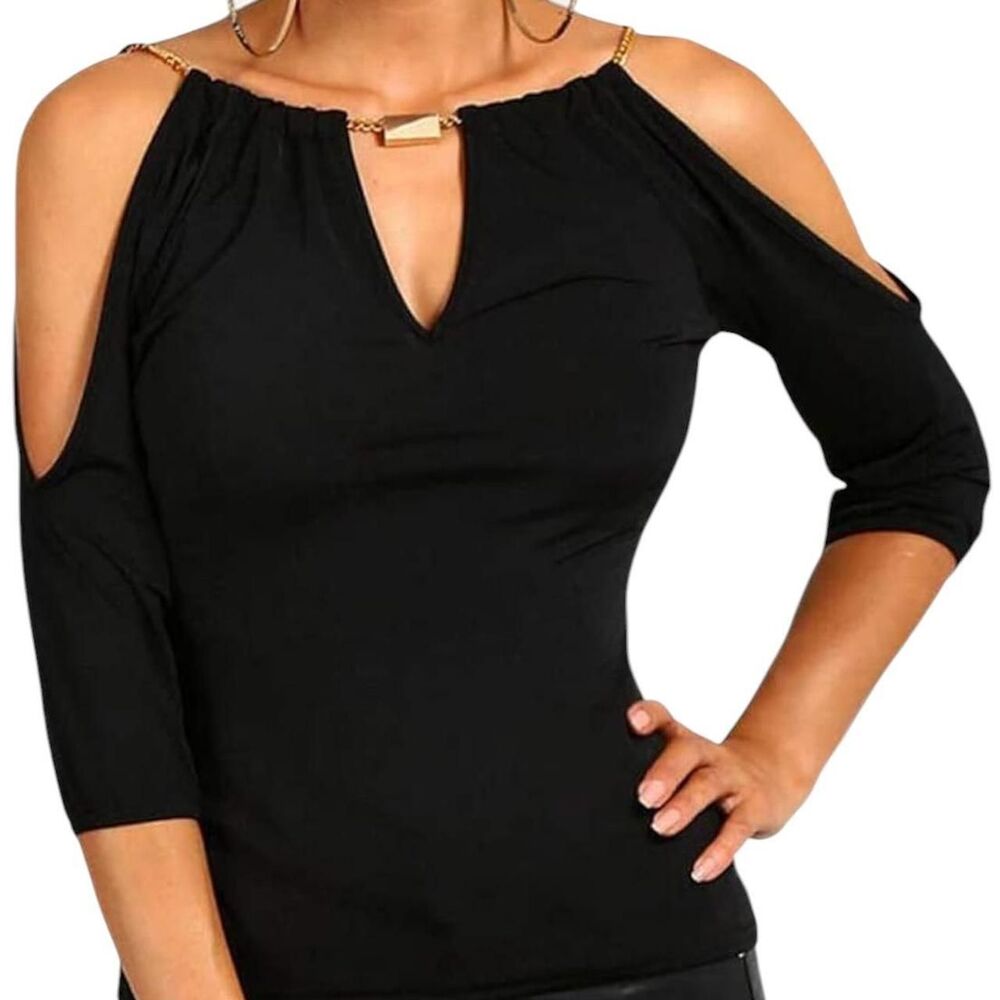 Cooriho Women Open Cold Shoulder Slim Fit Short Sleeve Tee Shirt Casual Blous
